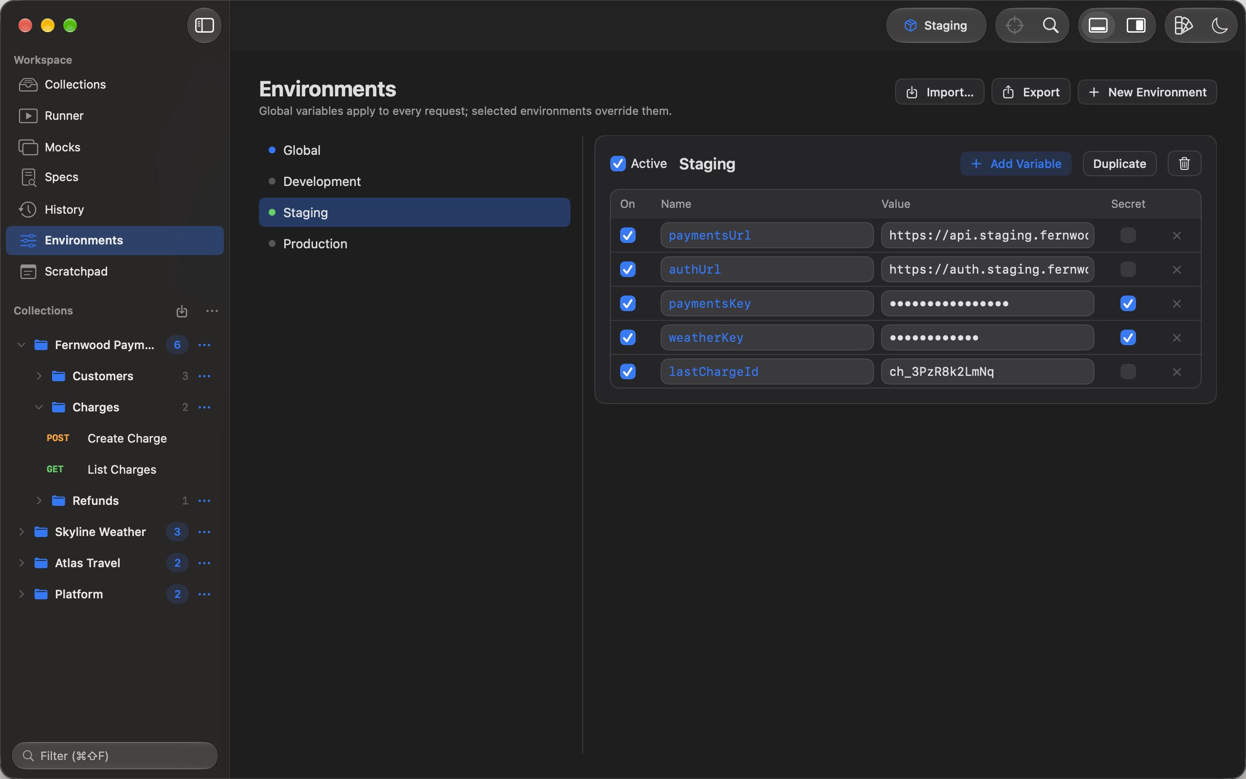 Staging and Production environments with their variables