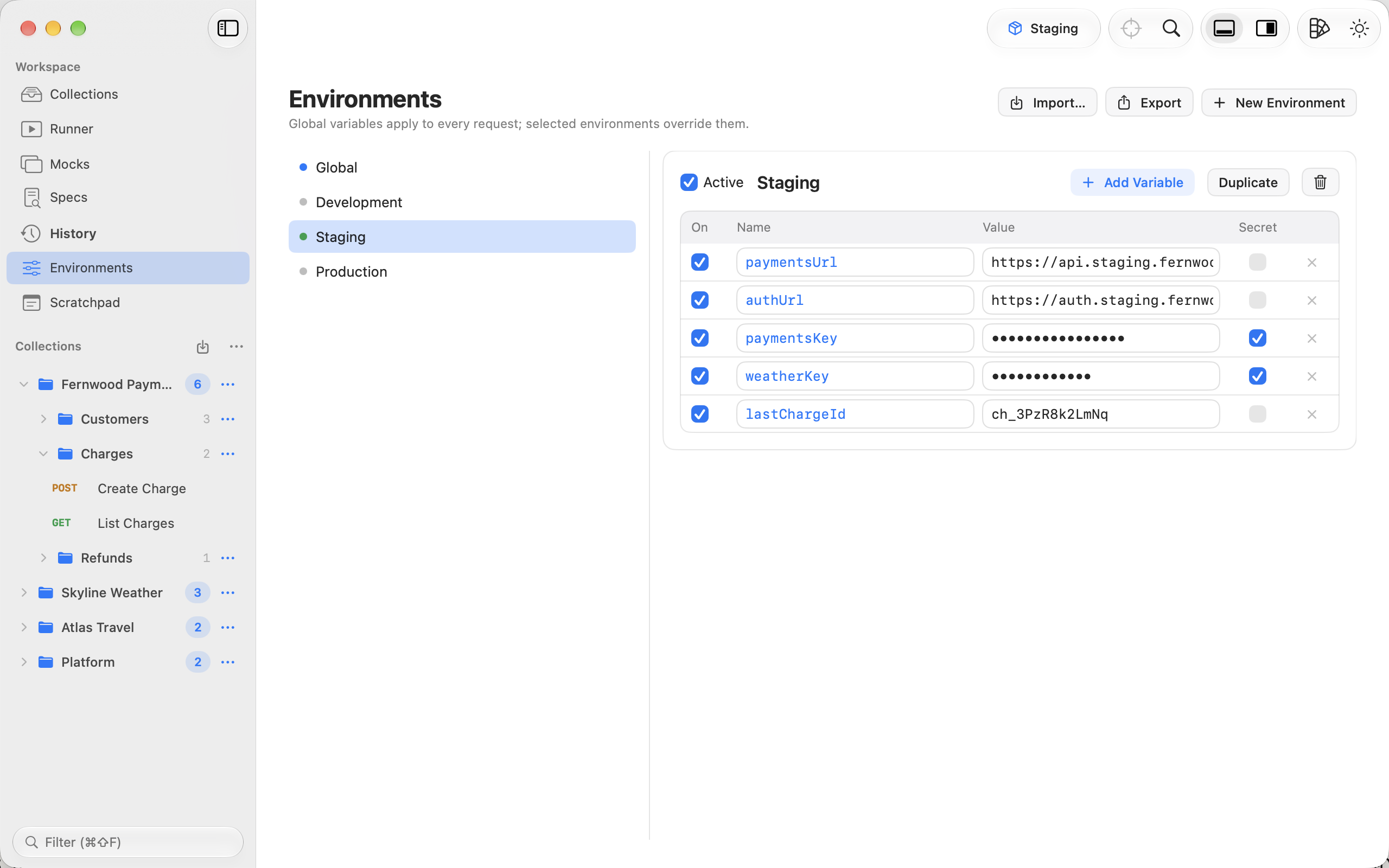 Staging and Production environments with their variables