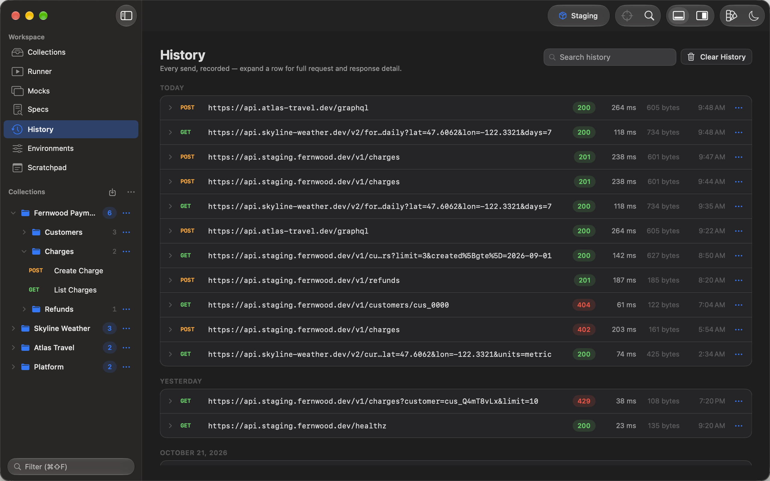 Request history with an expanded exchange