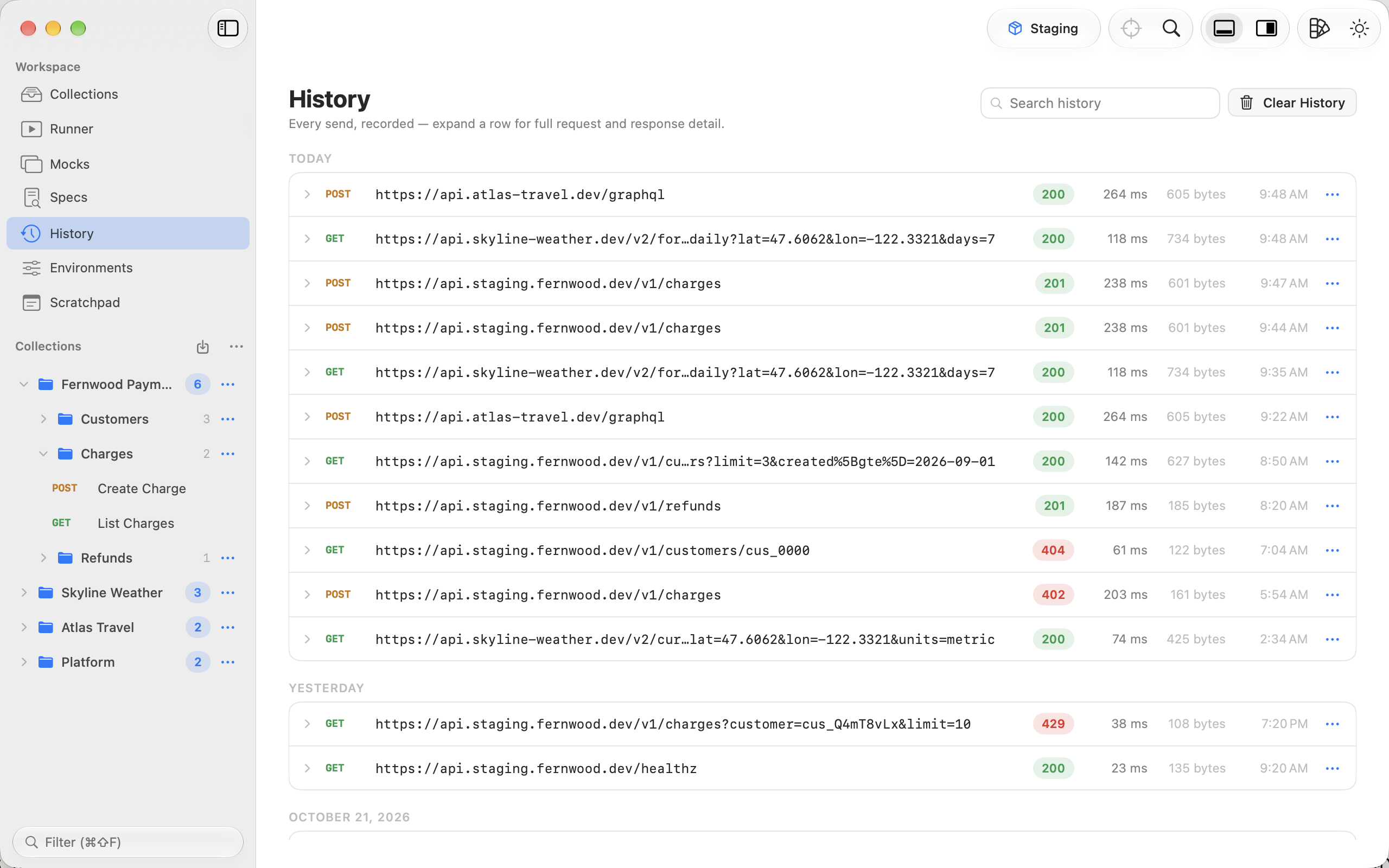Request history with an expanded exchange