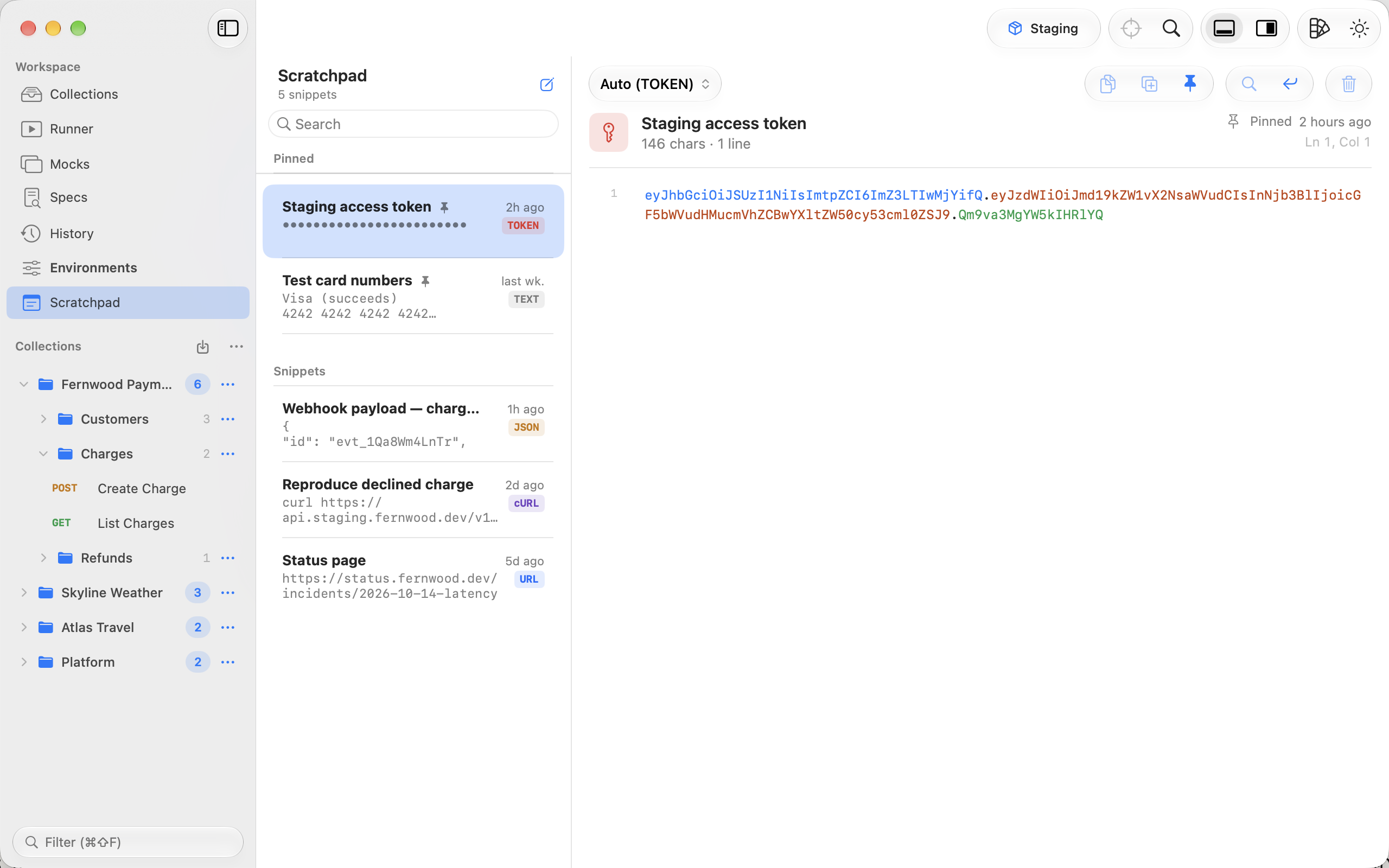 Snippets in the Scratchpad with syntax coloring